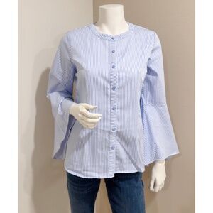 Linea by Louis Dell’Olio Blue White Striped Bell Sleeves Button Up Shirt Size 8